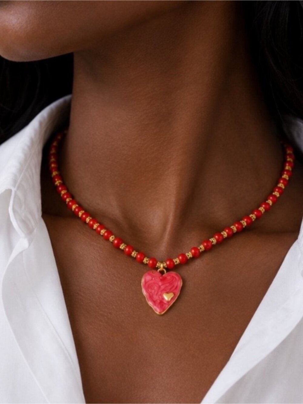 New! 18K Gold Plated Heart Beaded Dopamine Necklace NWOT 5019